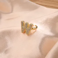 Letter Casual Vacation Zircon Copper 18K Gold Plated Rings Polishing Inlay sku image 21