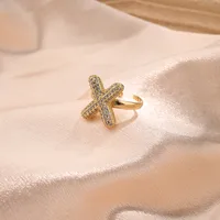 Letter Casual Vacation Zircon Copper 18K Gold Plated Rings Polishing Inlay sku image 22