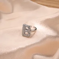 Letter Casual Vacation Zircon Copper 18K Gold Plated Open Rings Polishing Inlay main image 3