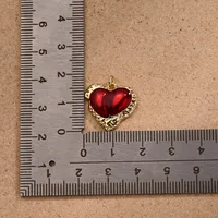 1 Pc/Package Copper 18K Gold Plated Polished Four Eight-Pointed Stars Red Heart Pendant main image 3