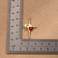 1 Pc/Package Copper 18K Gold Plated Polished Four Eight-Pointed Stars Red Heart Pendant main image 6