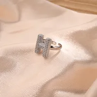 Letter Casual Vacation Zircon Copper 18K Gold Plated Open Rings Polishing Inlay sku image 8