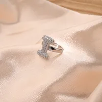 Letter Casual Vacation Zircon Copper 18K Gold Plated Open Rings Polishing Inlay sku image 9