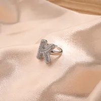 Letter Casual Vacation Zircon Copper 18K Gold Plated Open Rings Polishing Inlay sku image 11