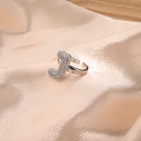 Letter Casual Vacation Zircon Copper 18K Gold Plated Open Rings Polishing Inlay sku image 10