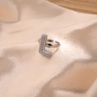 Letter Casual Vacation Zircon Copper 18K Gold Plated Open Rings Polishing Inlay sku image 12