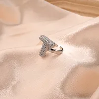 Letter Casual Vacation Zircon Copper 18K Gold Plated Open Rings Polishing Inlay sku image 20
