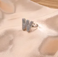 Letter Casual Vacation Zircon Copper 18K Gold Plated Open Rings Polishing Inlay sku image 23
