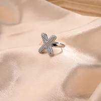 Letter Casual Vacation Zircon Copper 18K Gold Plated Open Rings Polishing Inlay sku image 24