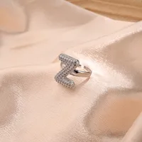 Letter Casual Vacation Zircon Copper 18K Gold Plated Open Rings Polishing Inlay sku image 26
