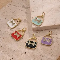 1 Pc/Package Zircon Copper 18K Gold Plated Polished Handbag Bow Knot Pendant main image 1