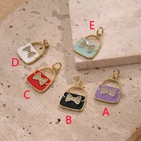 1 Pc/Package Zircon Copper 18K Gold Plated Polished Handbag Bow Knot Pendant main image 2