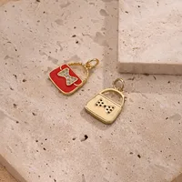1 Pc/Package Zircon Copper 18K Gold Plated Polished Handbag Bow Knot Pendant main image 3