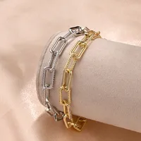 Simple Couleur Unie Hip Hop Style Simple Vêtement De Rue Zircon Le Cuivre Plaqué Or 18K Or Blanc Plaqué Bracelets Fait Main Polissage Placage Fermeture À Boucle De Type Homard main image 1