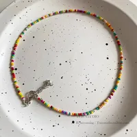 New Style Sweet Dopamine Small Rice-Shaped Beads Beaded Necklace Girly Style Rainbow Color Glass Beads Necklace Wholesale Women sku image 18
