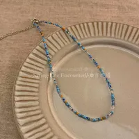 New Style Sweet Dopamine Small Rice-Shaped Beads Beaded Necklace Girly Style Rainbow Color Glass Beads Necklace Wholesale Women sku image 23