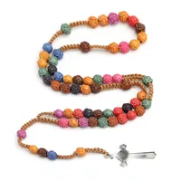 Rose Sutra Color Cross Necklace God Rose Rosary Prayer Beads   Trade Jewelry main image 1