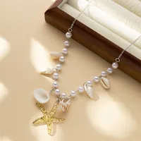 Ornament Bohemian Beach Shell Conch Sunflower Necklace Imitation Pearl Starfish Conch Pendant main image 3
