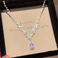 White Moonlight ~ Super Flash Zircon Water Drop Pendant Necklace Minority Fashion High Sense Temperament Wild Clavicle Chain Jewelry main image 4