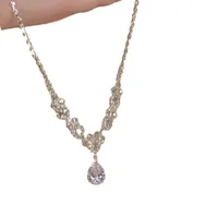 White Moonlight ~ Super Flash Zircon Water Drop Pendant Necklace Minority Fashion High Sense Temperament Wild Clavicle Chain Jewelry main image 6