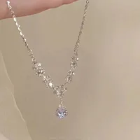 White Moonlight ~ Super Flash Zircon Water Drop Pendant Necklace Minority Fashion High Sense Temperament Wild Clavicle Chain Jewelry sku image 6