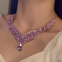 White Moonlight ~ Super Flash Zircon Water Drop Pendant Necklace Minority Fashion High Sense Temperament Wild Clavicle Chain Jewelry sku image 20
