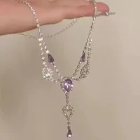 White Moonlight ~ Super Flash Zircon Water Drop Pendant Necklace Minority Fashion High Sense Temperament Wild Clavicle Chain Jewelry sku image 3