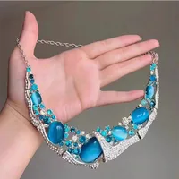 White Moonlight ~ Super Flash Zircon Water Drop Pendant Necklace Minority Fashion High Sense Temperament Wild Clavicle Chain Jewelry sku image 23