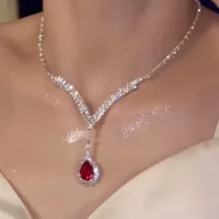 White Moonlight ~ Super Flash Zircon Water Drop Pendant Necklace Minority Fashion High Sense Temperament Wild Clavicle Chain Jewelry sku image 4