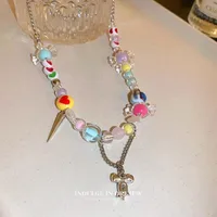 2024 New Pearl Daisy Necklace Colorful Beaded Dopamine Hot Light Luxury Clavicle Chain Special-Interest Design Necklace sku image 30