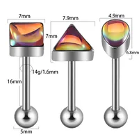 1 Pièce Acier Inoxydable 304 Hip Hop Style Cool Triangle Géométrique Les Gouttelettes D'Eau Émail Anneaux De Langue main image 2