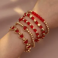 Hot Sale Bohemian Red Heart Bracelet Five-Piece Set Valentine's Day Beaded Red Heart Mantra Stacking Bracelet For Women main image 1