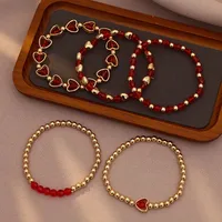 Hot Sale Bohemian Red Heart Bracelet Five-Piece Set Valentine's Day Beaded Red Heart Mantra Stacking Bracelet For Women main image 3