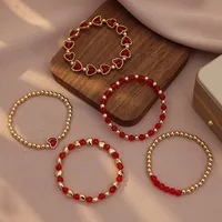 Hot Sale Bohemian Red Heart Bracelet Five-Piece Set Valentine's Day Beaded Red Heart Mantra Stacking Bracelet For Women main image 4