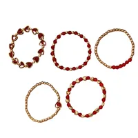 Hot Sale Bohemian Red Heart Bracelet Five-Piece Set Valentine's Day Beaded Red Heart Mantra Stacking Bracelet For Women main image 5