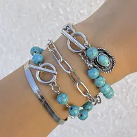 Ethnic Style Retro Turquoise Cowboy Hat Bracelet Suit Personality Multi-Element Snake Bone Chain Bracelet main image 2