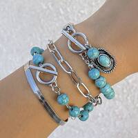 Europa Y América, Estilo Étnico, Estilo Étnico, Turquesa Retro, Sombrero De Vaquero, Pulsera Con Personalidad, Multi-elemento, Pulsera Con Cadena De Hueso De Serpiente main image 2