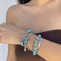 Europa Y América, Estilo Étnico, Estilo Étnico, Turquesa Retro, Sombrero De Vaquero, Pulsera Con Personalidad, Multi-elemento, Pulsera Con Cadena De Hueso De Serpiente main image 4