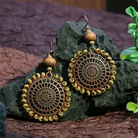 New Bohemian Wooden Bead Handmade Tassel Earrings Elegant Graceful Geometric Circle Ear Rings main image 2