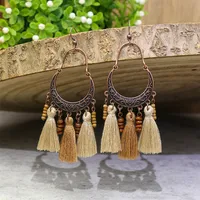 New Bohemian Wooden Bead Handmade Tassel Earrings Elegant Graceful Geometric Circle Ear Rings main image 4