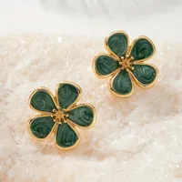 Coréen Super Hot Ins Doux Élégance En Métal Huile-Spot Glaze Fleurs Boucles D'oreilles Cinq Pétale Fleur Frais Vacances Style Boucles D'oreilles Pour Femmes main image 3