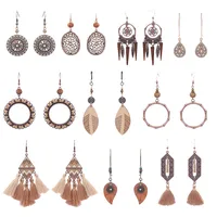 In Stock  Popular Vintage Earrings Suit Ethnic Style Tassel Alloy Earrings  Hollow Ear Rings Wholesale main image 5