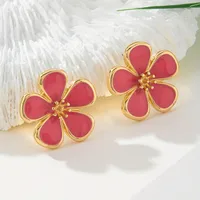 New Super Hot Ins Sweet Elegance Metal Oil-Spot Glaze Flowers Stud Earrings Five Petal Flower Fresh Vacation Style Earrings For Women main image 4