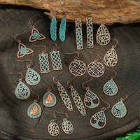 New Hot Sale Simple Personality Ethnic Minority Vacation Style Earrings Vintage Geometric Hollow Delicate Ear Rings Wholesale main image 3