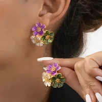 New Super Hot Ins Sweet Elegance Metal Oil-Spot Glaze Flowers Stud Earrings Five Petal Flower Fresh Vacation Style Earrings For Women sku image 1