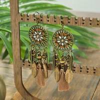 In Stock  Popular Vintage Earrings Suit Ethnic Style Tassel Alloy Earrings  Hollow Ear Rings Wholesale sku image 11