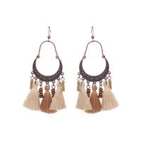 New Bohemian Wooden Bead Handmade Tassel Earrings Elegant Graceful Geometric Circle Ear Rings sku image 10