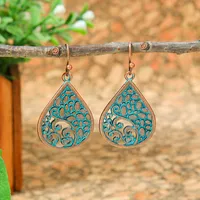New Hot Sale Simple Personality Ethnic Minority Vacation Style Earrings Vintage Geometric Hollow Delicate Ear Rings Wholesale sku image 3