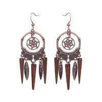 In Stock  Popular Vintage Earrings Suit Ethnic Style Tassel Alloy Earrings  Hollow Ear Rings Wholesale sku image 9