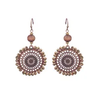 New Bohemian Wooden Bead Handmade Tassel Earrings Elegant Graceful Geometric Circle Ear Rings sku image 9